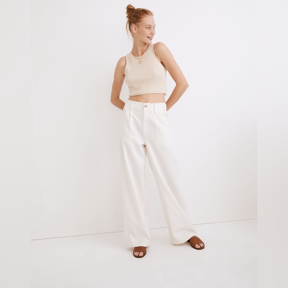 Madewell Cotton-Linen Pleated Wide-Leg Pants | Size 0